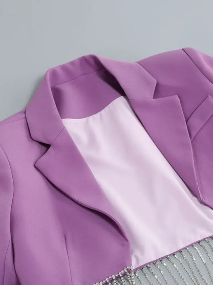 Purple Tassel Skirt and Long Sleeve Jacket Set