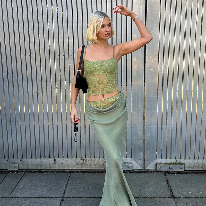 Women's Printed Spaghetti Strap Maxi Skirt Set