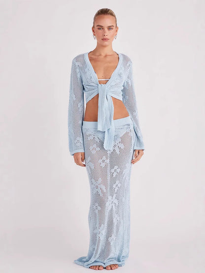 Knit 2-Piece Set Women's Beach Cardigan and Maxi Skirt