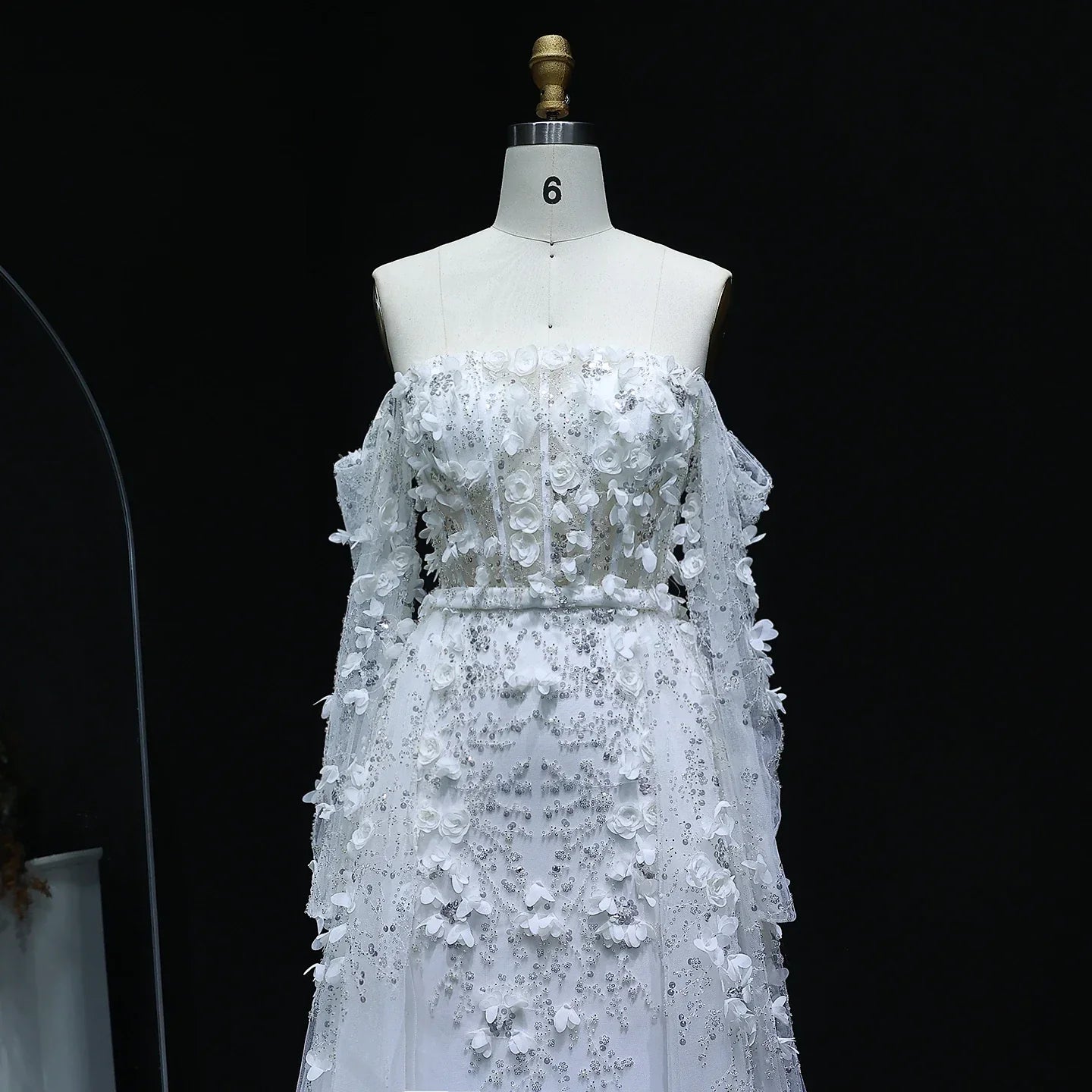 3D Flowers Evening Dress with Overskirt Long Sleeves