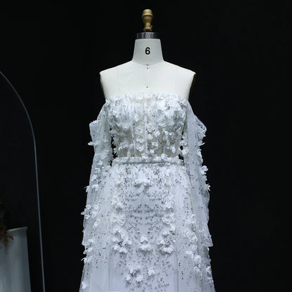 3D Flowers Evening Dress with Overskirt Long Sleeves