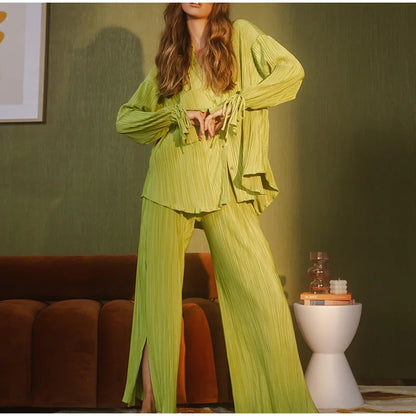 2 Piece Set Blouse Tops and Split Wide Leg Pants