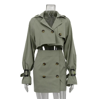 Short Jacket Button Splice Mini Skirt Suit
