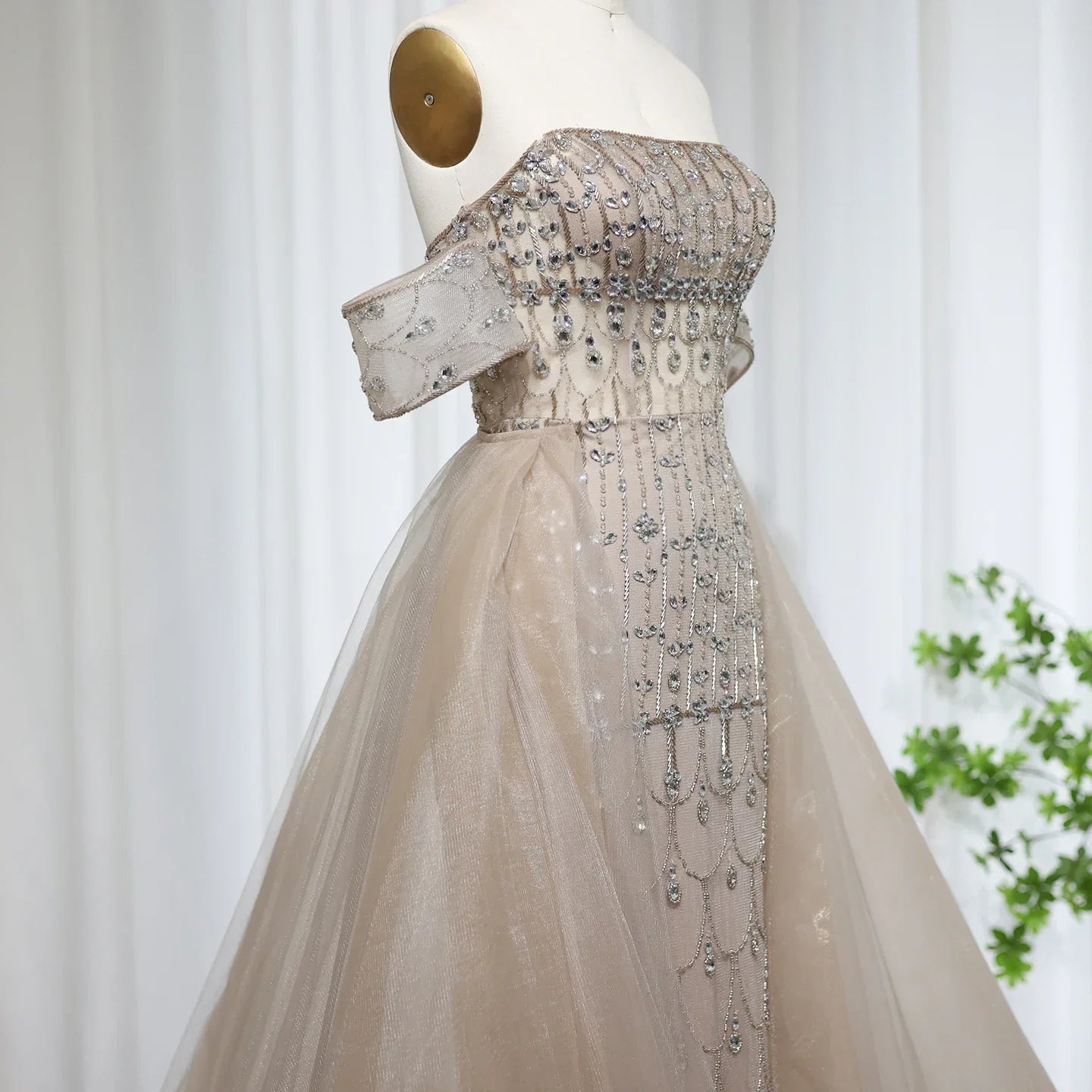 Champagne Mermaid Evening Gown with Overskirt