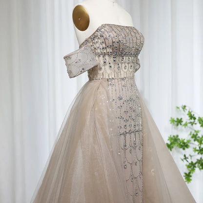Champagne Mermaid Evening Gown with Overskirt