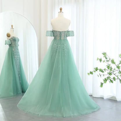 Champagne Mermaid Evening Gown with Overskirt