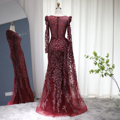 Mermaid Overskirt Long Sleeves Evening Dress
