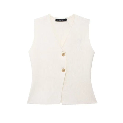 Button Knit Top Side Zipper Skirt Suit