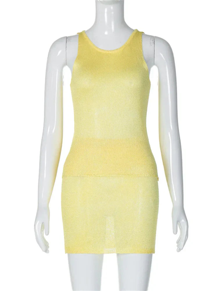 Solid Knit Top And Mini Skirt 2 Pcs Suit