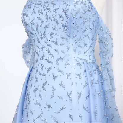 Silver Gray Evening Dress with Overskirt