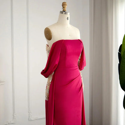 Fuchsia Mermaid Evening Gown with Overskirt