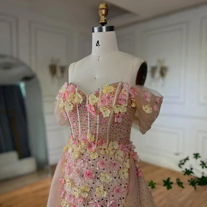 Beaded Off-shoulder Evening Gown with Overskirt