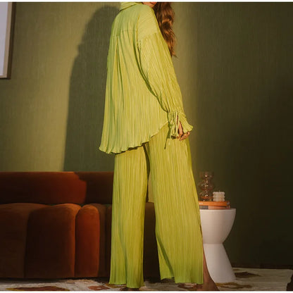2 Piece Set Blouse Tops and Split Wide Leg Pants