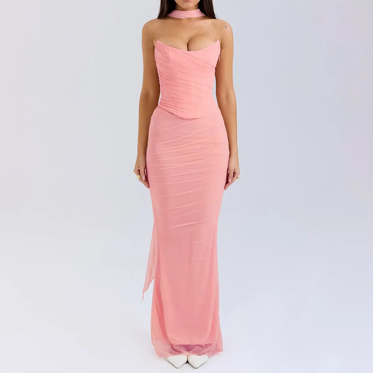 Mesh Corset And Midi Skirt Two Piece Set