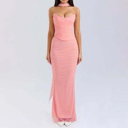 Mesh Corset And Midi Skirt Two Piece Set
