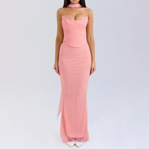 Mesh Corset And Midi Skirt Two Piece Set
