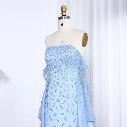 Silver Gray Evening Dress with Overskirt