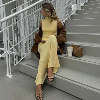 Solid Knit Sleeveless Top Long Skirt Set