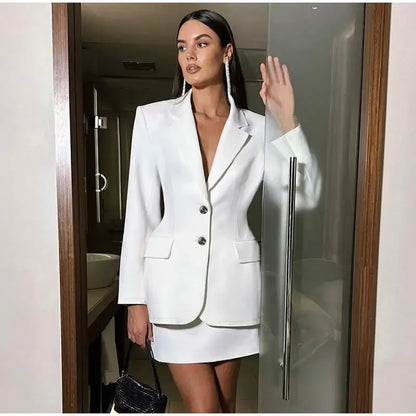 Blazer Coat & Mini Skirt Set Outfit