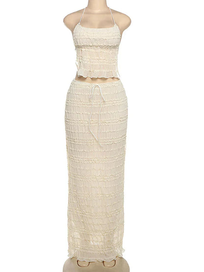 Chiffon Skirt Suit Spaghetti Strap Top and Long Skirt