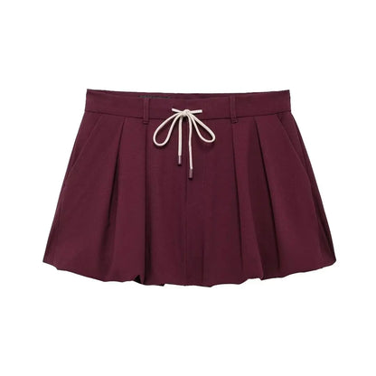 Zipper Lapel Burgundy Color Jacket and Skirt Suit