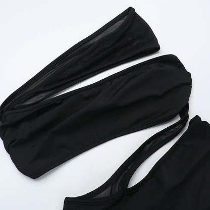 Mesh Patchwork One Piece Wide Leg Pants Jumpsuit