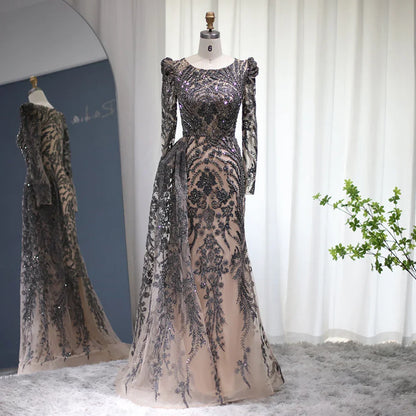Mermaid Overskirt Long Sleeves Evening Dress