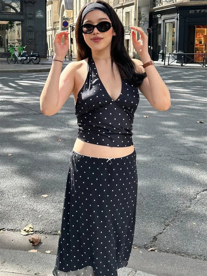 Lace-Up Sleeveless Top Bow Mini Skirt Outfits