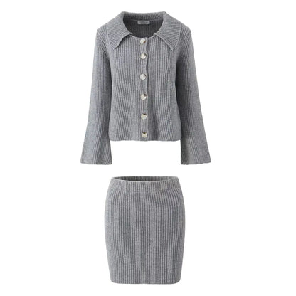 Lapel Cardigan Elastic Waist Mini Skirt Suits