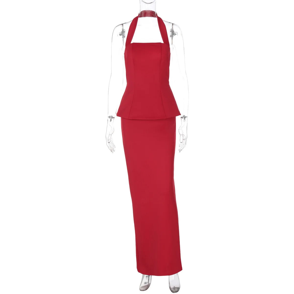 Square Collar Halter Top and Long Skirt Two-Piece Set
