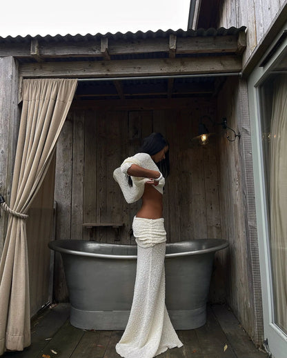 Knit Long Sleeve Top and Maxi Skirt Suit