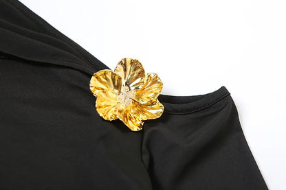 3D Floral-applique Long Sleeve Skirt Suit