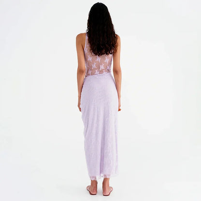 Elegant Summer Lace V-Neck 2-Piece Maxi Skirt Set