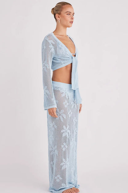 Knit 2-Piece Set Women's Beach Cardigan and Maxi Skirt