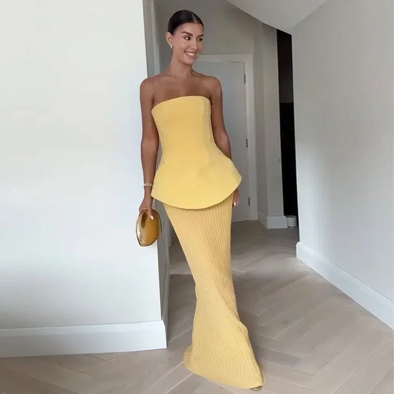 Sleeveless Top High Waist Pleated Skirt Suit