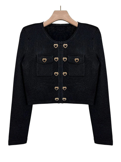 Heart-shaped Button Sweater and Skirts Suit