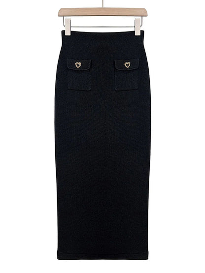 Heart-shaped Button Sweater and Skirts Suit