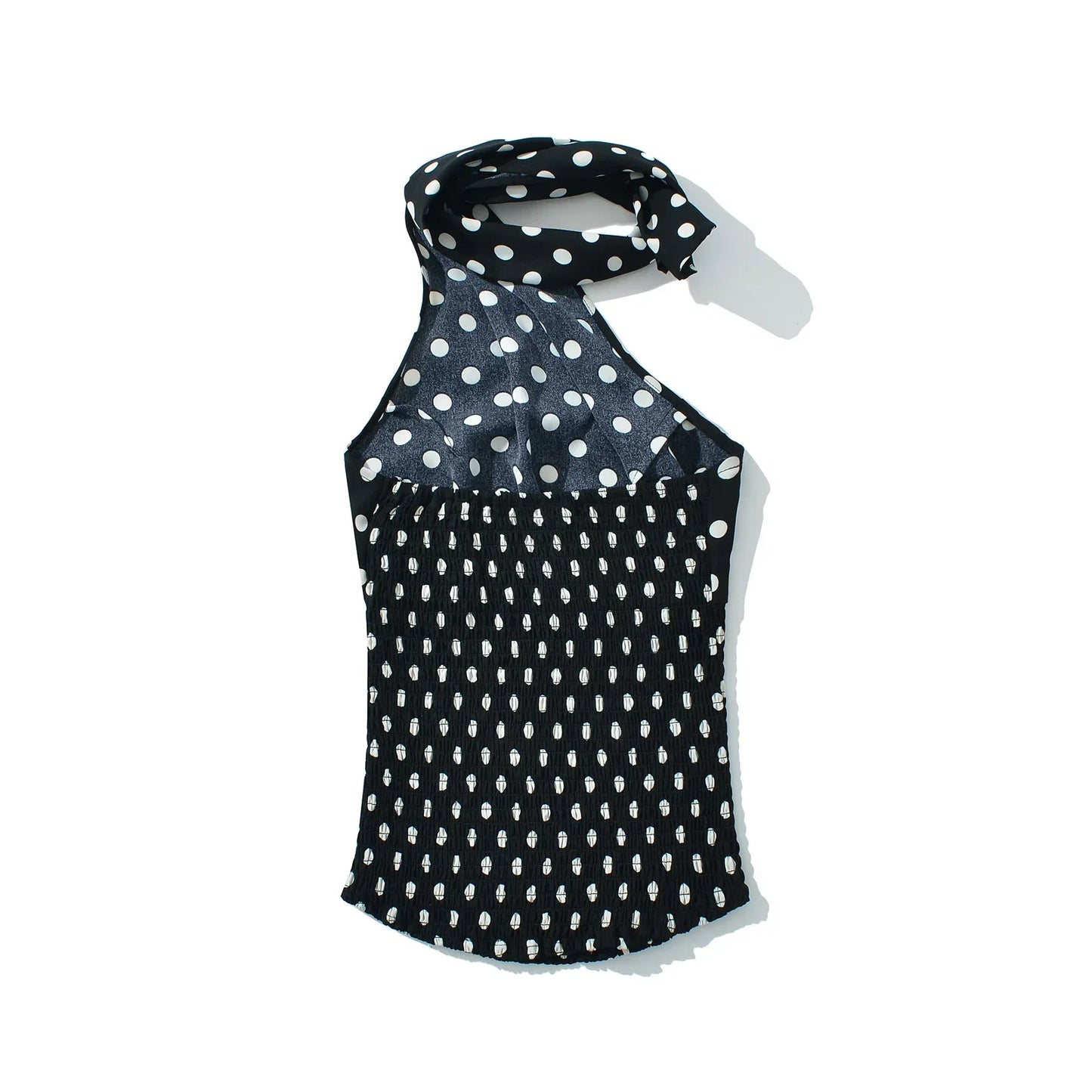 Polka Dot Halter Top Elastic Waist Mini Skirt Set