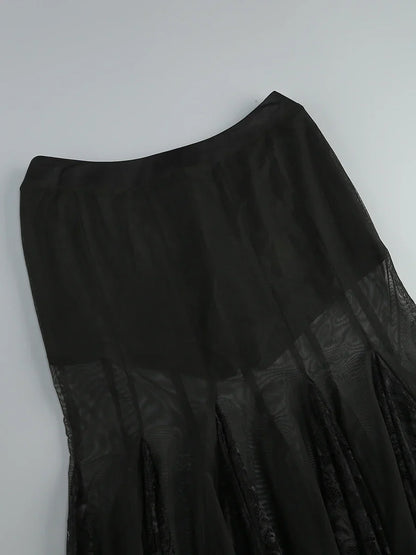Lace Corset Patchwork Skirt And Gloves Set