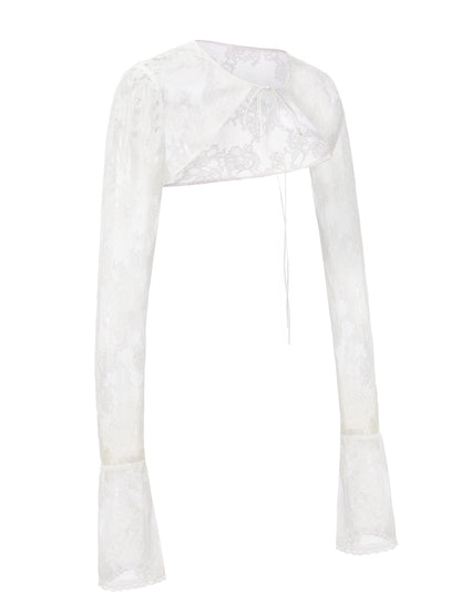 Yvette Lace Tie-Front White Cover Cardigan