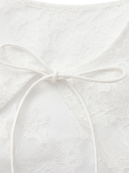 Yvette Lace Tie-Front White Cover Cardigan