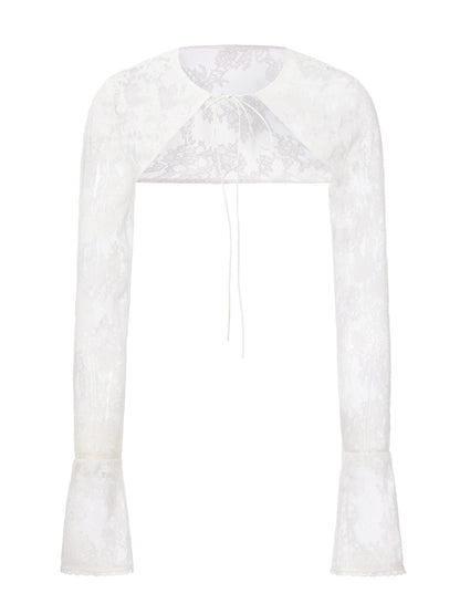 Yvette Lace Tie-Front White Cover Cardigan