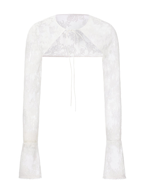 Yvette Lace Tie-Front White Cover Cardigan