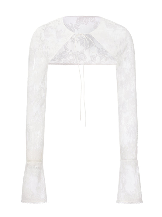 Yvette Lace Tie-Front White Cover Cardigan