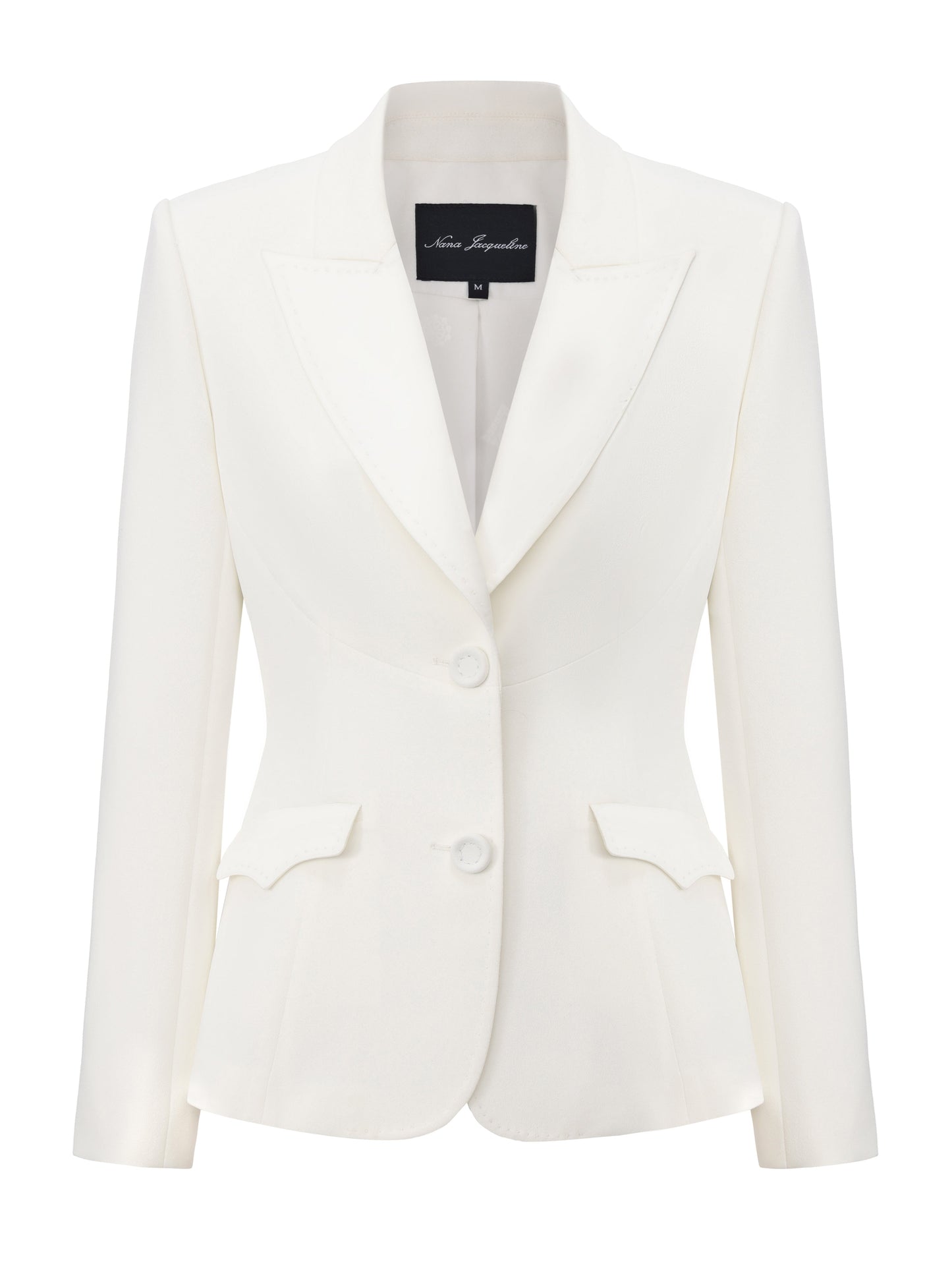 Yvette Satin Lapel Tailored White Blazer