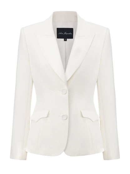 Yvette Satin Lapel Tailored White Blazer