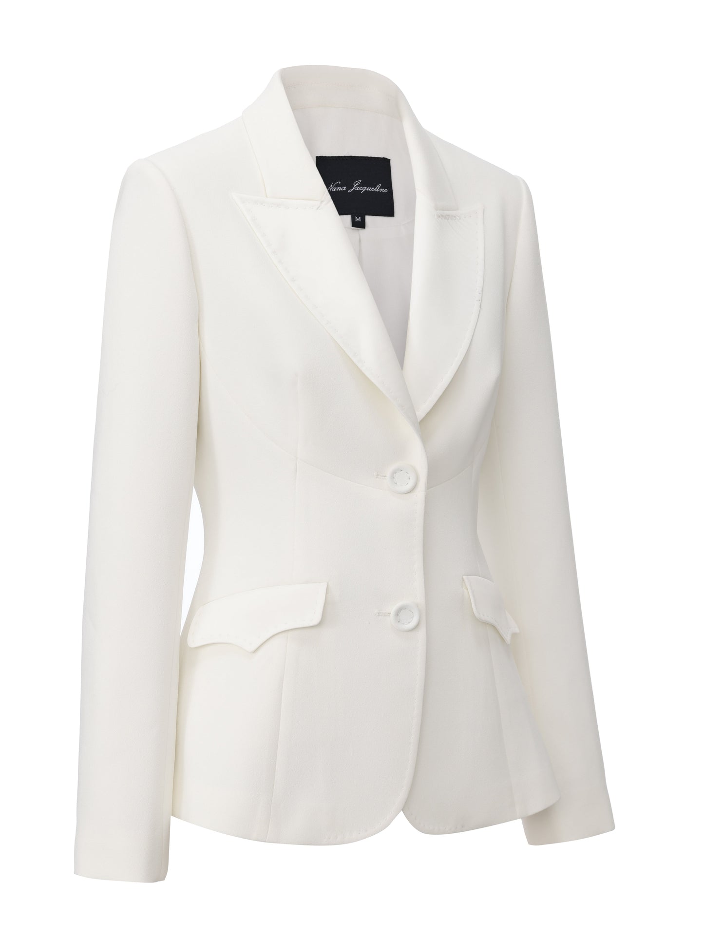 Yvette Satin Lapel Tailored White Blazer