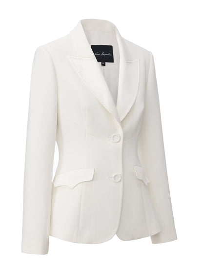 Yvette Satin Lapel Tailored White Blazer