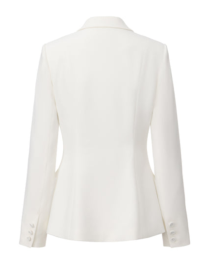 Yvette Satin Lapel Tailored White Blazer