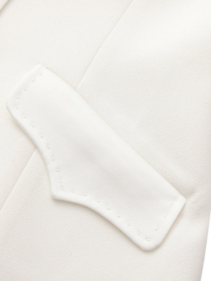 Yvette Satin Lapel Tailored White Blazer